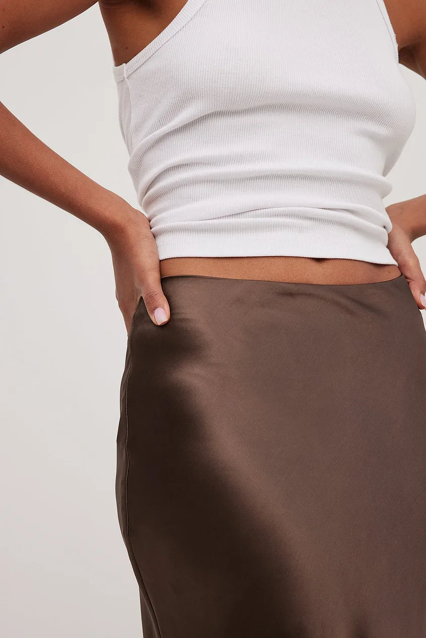 Satijnen midi-rok dames – Elegante hoge taille rok met glanzende afwerking