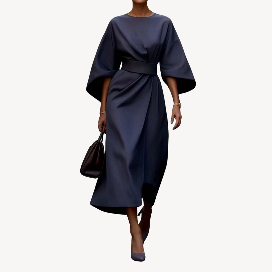 Katoenen midi jurk dames met ceintuur – elegante Loravelle jurk met A-lijn pasvorm
