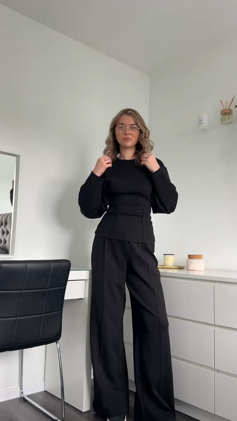NORMA dames set – chique tweedelige outfit met oversized top & wijde broek