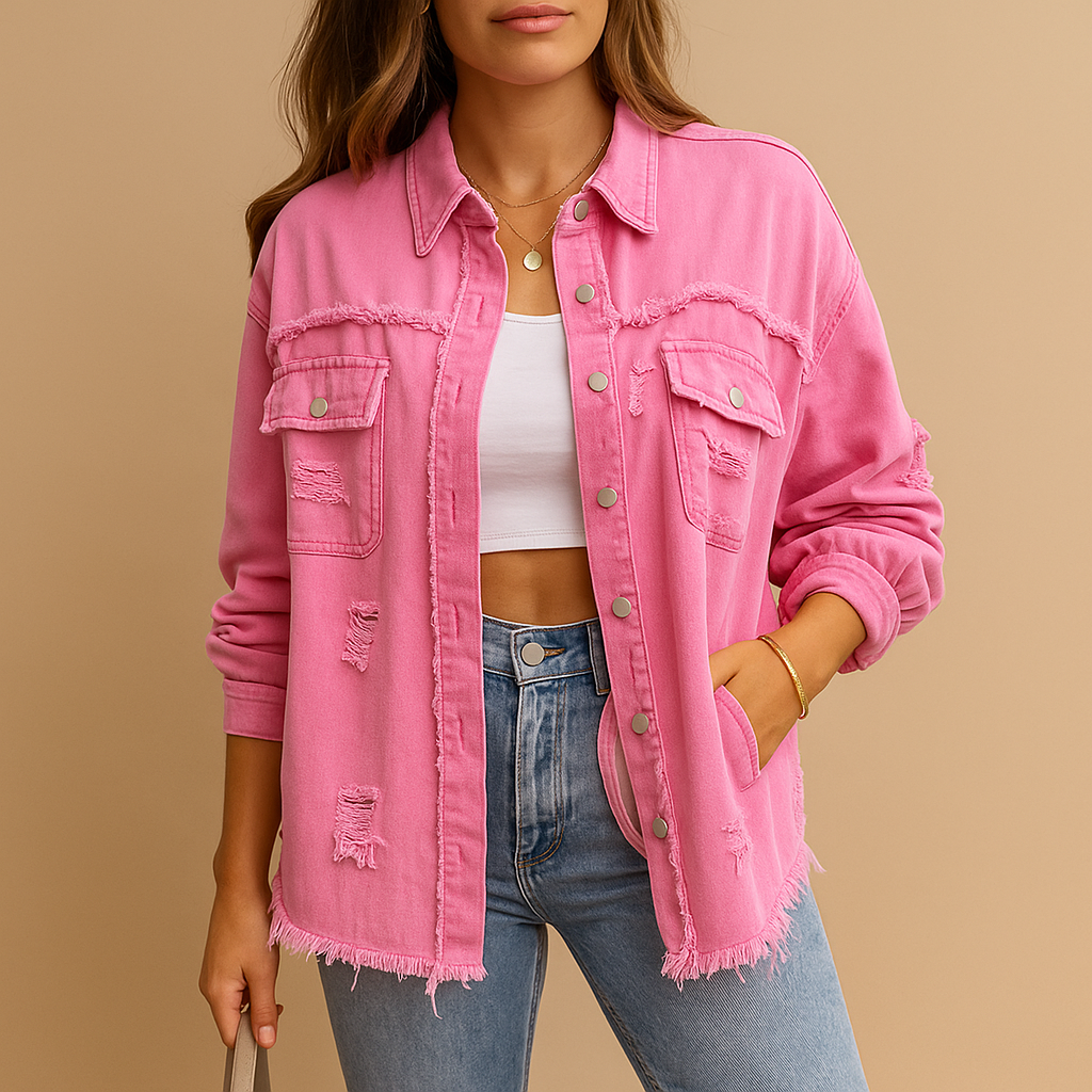 Marit Oversized Spijkerjas Dames – Destroyed Denim Jas met Comfortabele Pasvorm