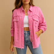 Marit Oversized Spijkerjas Dames – Destroyed Denim Jas met Comfortabele Pasvorm