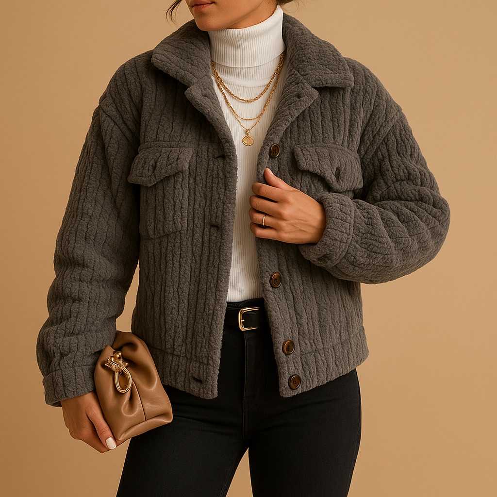 Oversized jas dames Milou – zachte stof met parelknopen & boxy fit