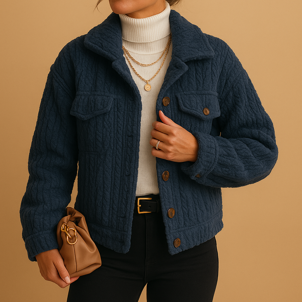 Oversized jas dames Milou – zachte stof met parelknopen & boxy fit