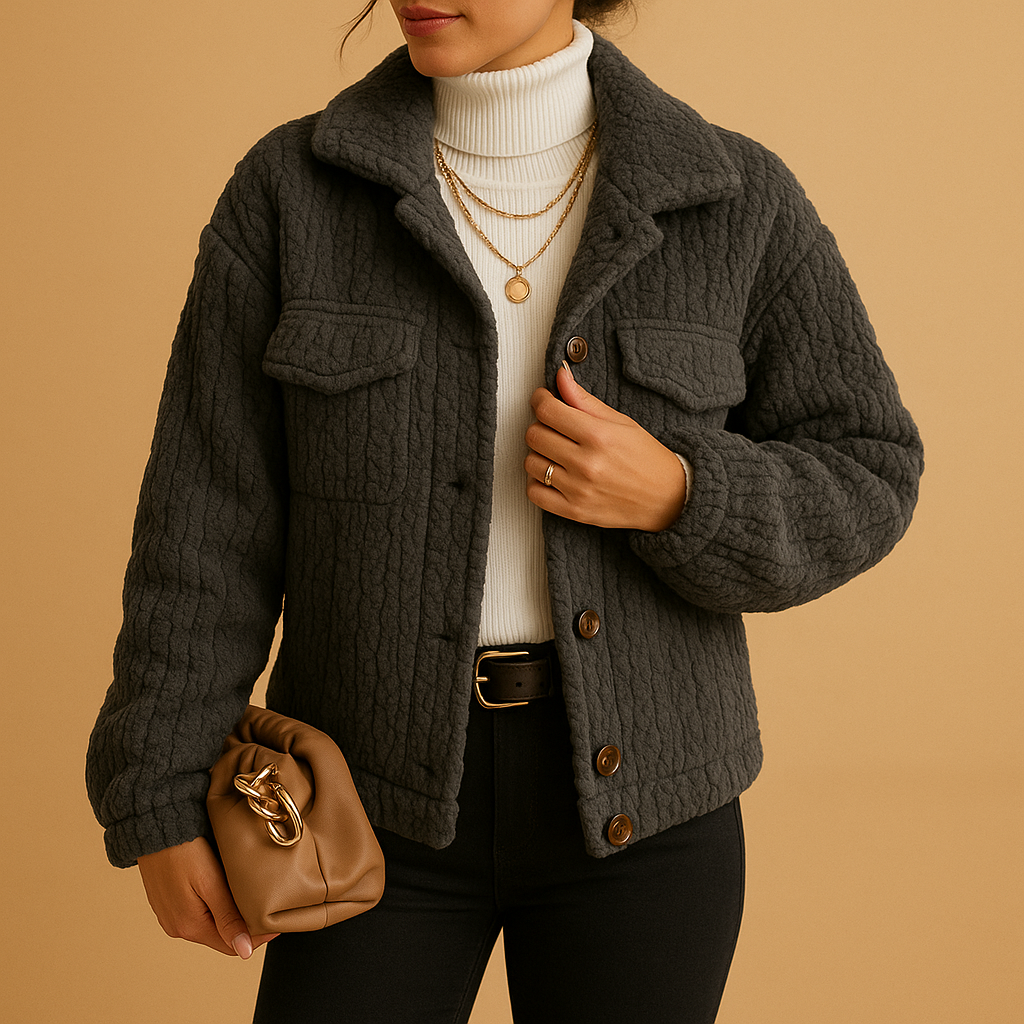 Oversized jas dames Milou – zachte stof met parelknopen & boxy fit
