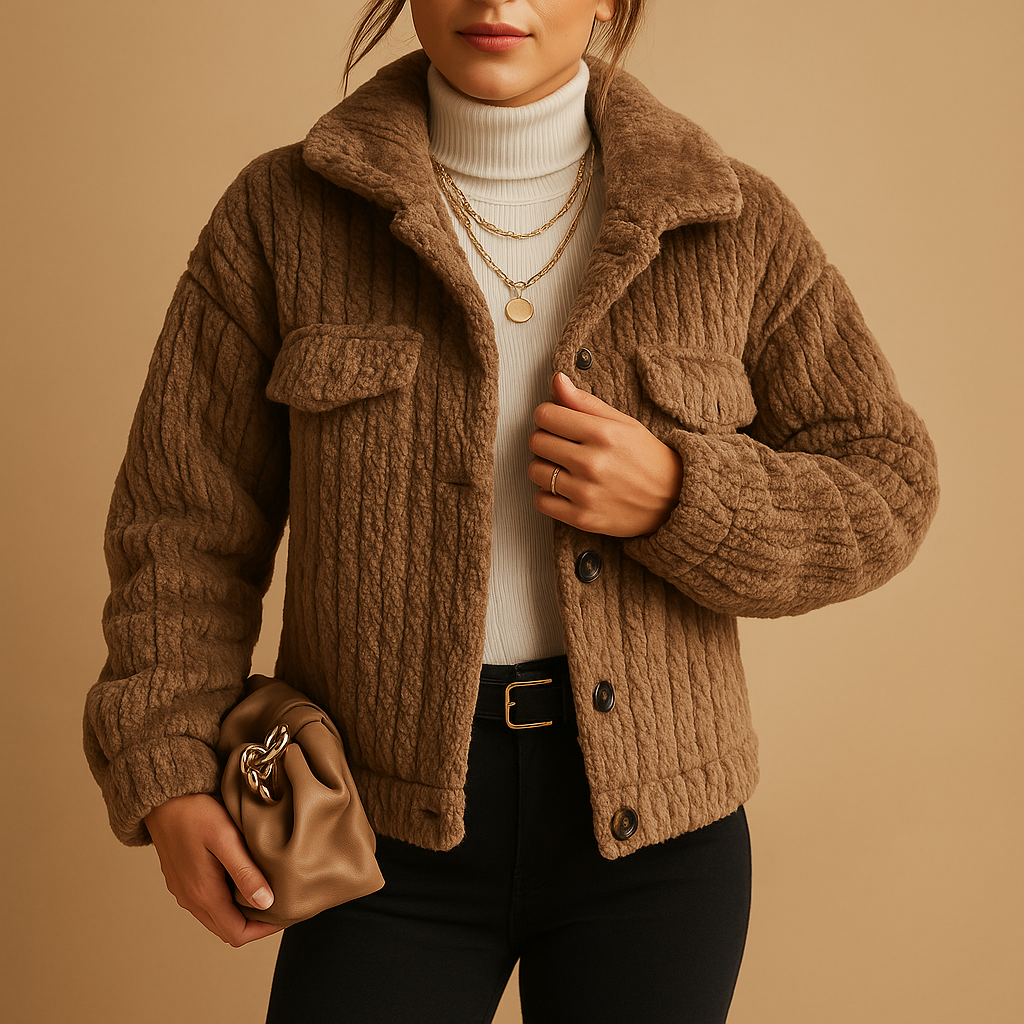 Oversized jas dames Milou – zachte stof met parelknopen & boxy fit