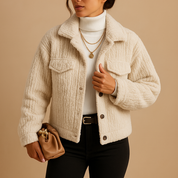 Oversized jas dames Milou – zachte stof met parelknopen & boxy fit