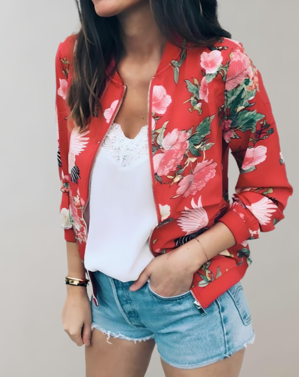 Kaelin dames bomberjack | Trendy bloemen bomberjack | Lichtgewicht en veelzijdig