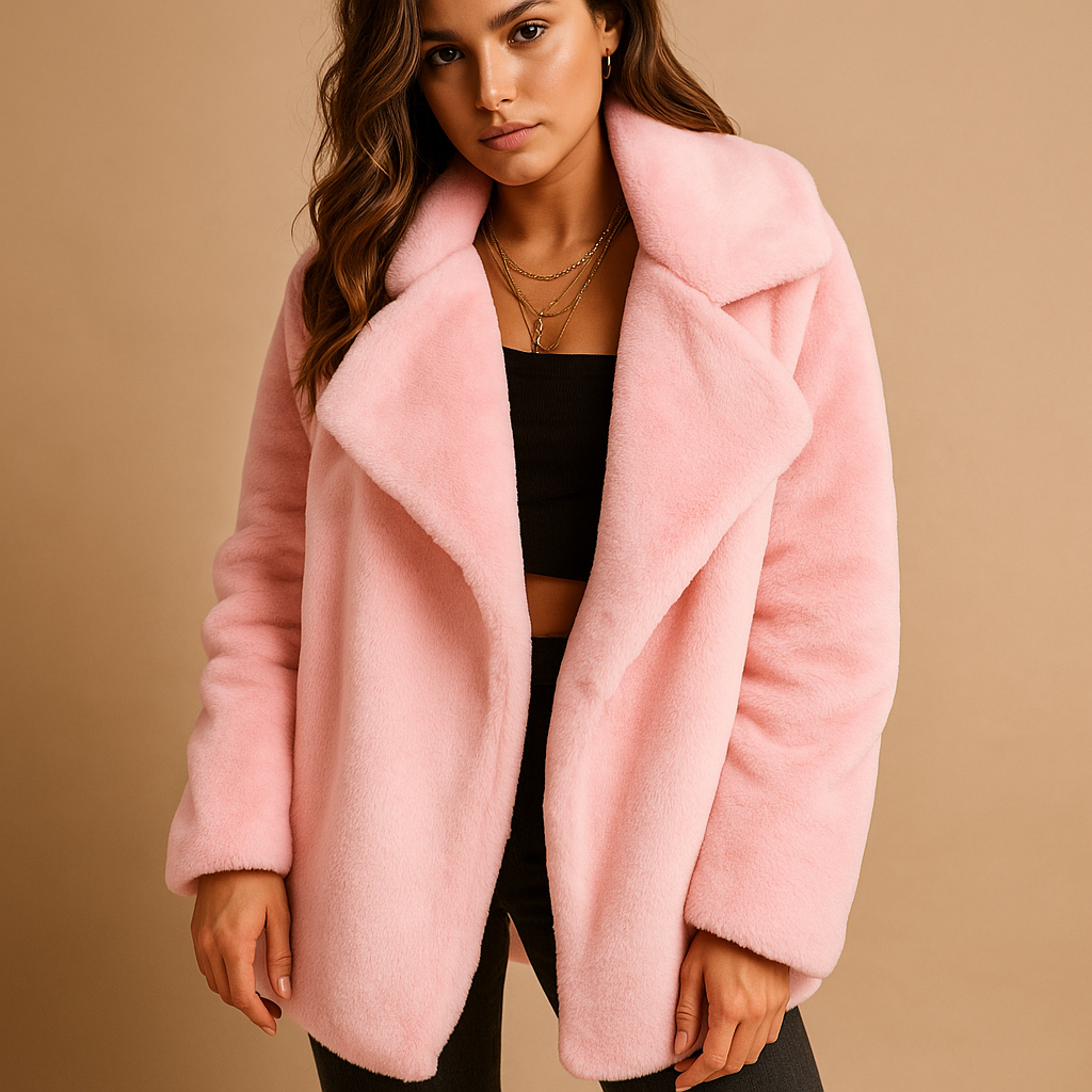 Pluche wintermantel dames Yara – warme jas met reverskraag & elegant design