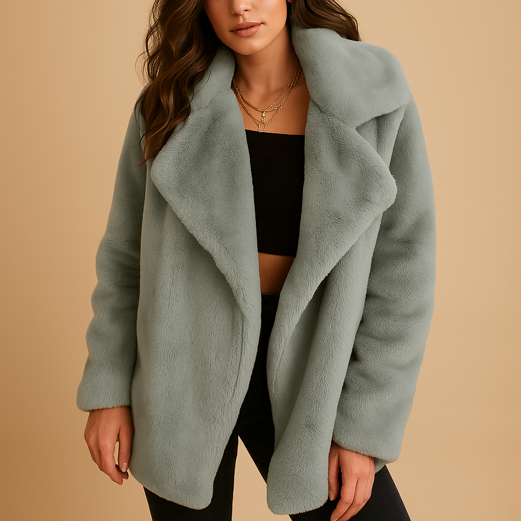 Pluche wintermantel dames Yara – warme jas met reverskraag & elegant design