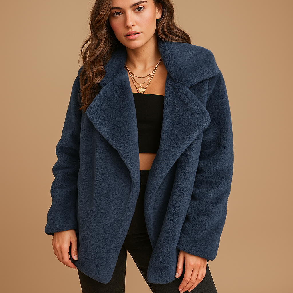 Pluche wintermantel dames Yara – warme jas met reverskraag & elegant design