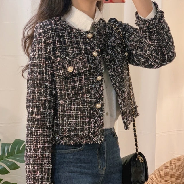 LOREEN dames jacket – tweed jas van katoen & polyester in multistijl design