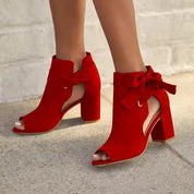 Romee | Chic Tie-Up Enkellaarsjes | Elegante Blokhak met Strikdetail