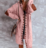 Evelyn Lang Damesvest – Oversized Grofgebreid Vest met Capuchon | Vardi Dante