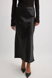 Satijnen Midi-Rok Dames – Elegante Rok met Hoge Taille en Glanzende Afwerking