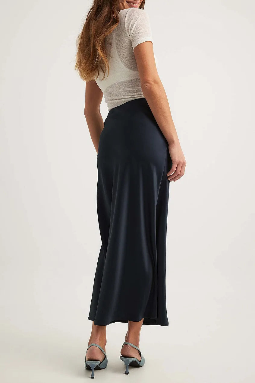 Satijnen Midi-Rok Dames – Elegante Rok met Hoge Taille en Glanzende Afwerking