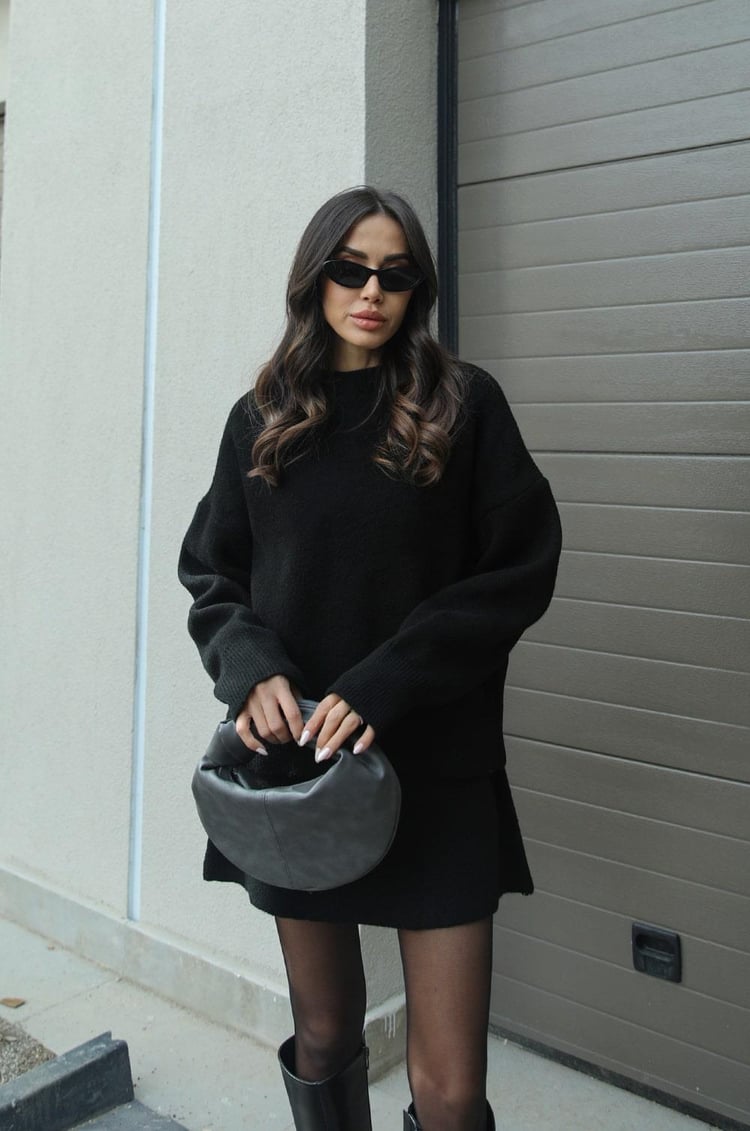 Herfst winter set dames – trui met bijpassende rok in bordeaux
