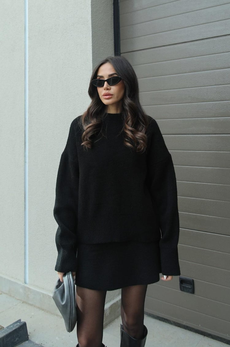 Herfst winter set dames – trui met bijpassende rok in bordeaux