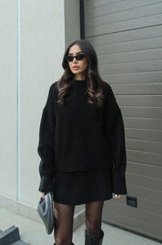 Herfst winter set dames – trui met bijpassende rok in bordeaux