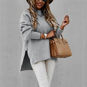Sofia Elegante Pullover – Gebreide Damestrui met Halfhoge Hals en Zijsplit