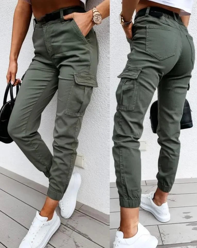 Sofie dames cargobroek – hoge taille broek met zijzakken en tapered fit