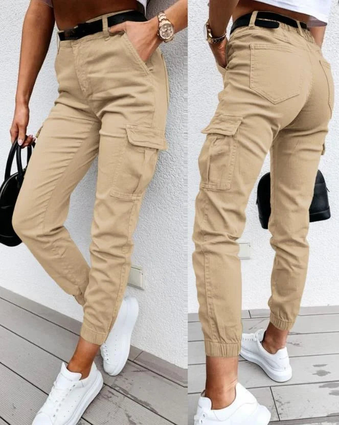 Sofie dames cargobroek – hoge taille broek met zijzakken en tapered fit