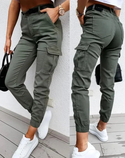 Sofie dames cargobroek – hoge taille broek met zijzakken en tapered fit