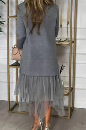 Casual Damesjurk Ysolde – Lange Mouwen Jurk met Mesh Rok en Midaxi-Lengte