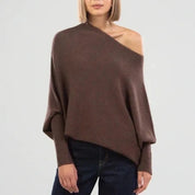 Off shoulder trui dames – losse gebreide trui met elegante open schouderlijn