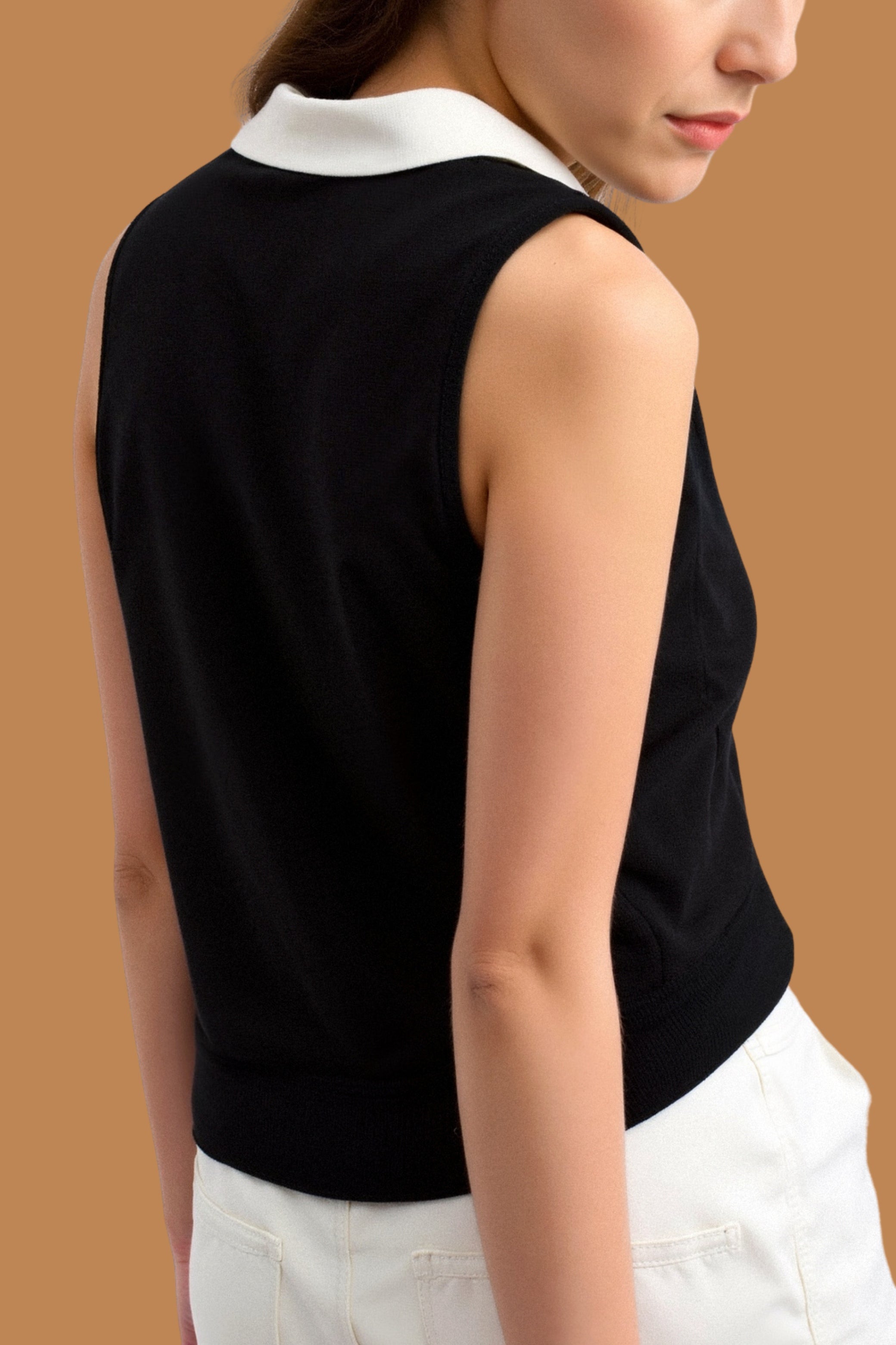 Gebreide Polo Top Dames – Zomerse Tanktop met Contrasterende Rand | Velicia