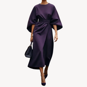 Katoenen midi jurk dames met ceintuur – elegante Loravelle jurk met A-lijn pasvorm