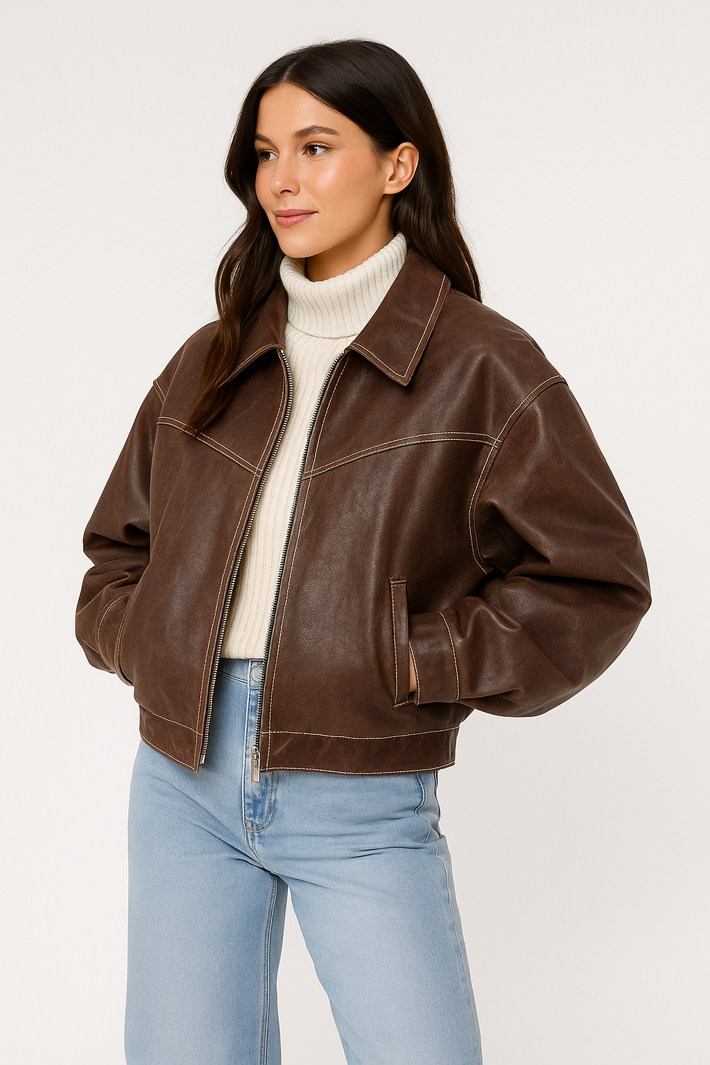VIVIEN dames leren jas – oversized herfstjas in rood, groen, bruin of zwart