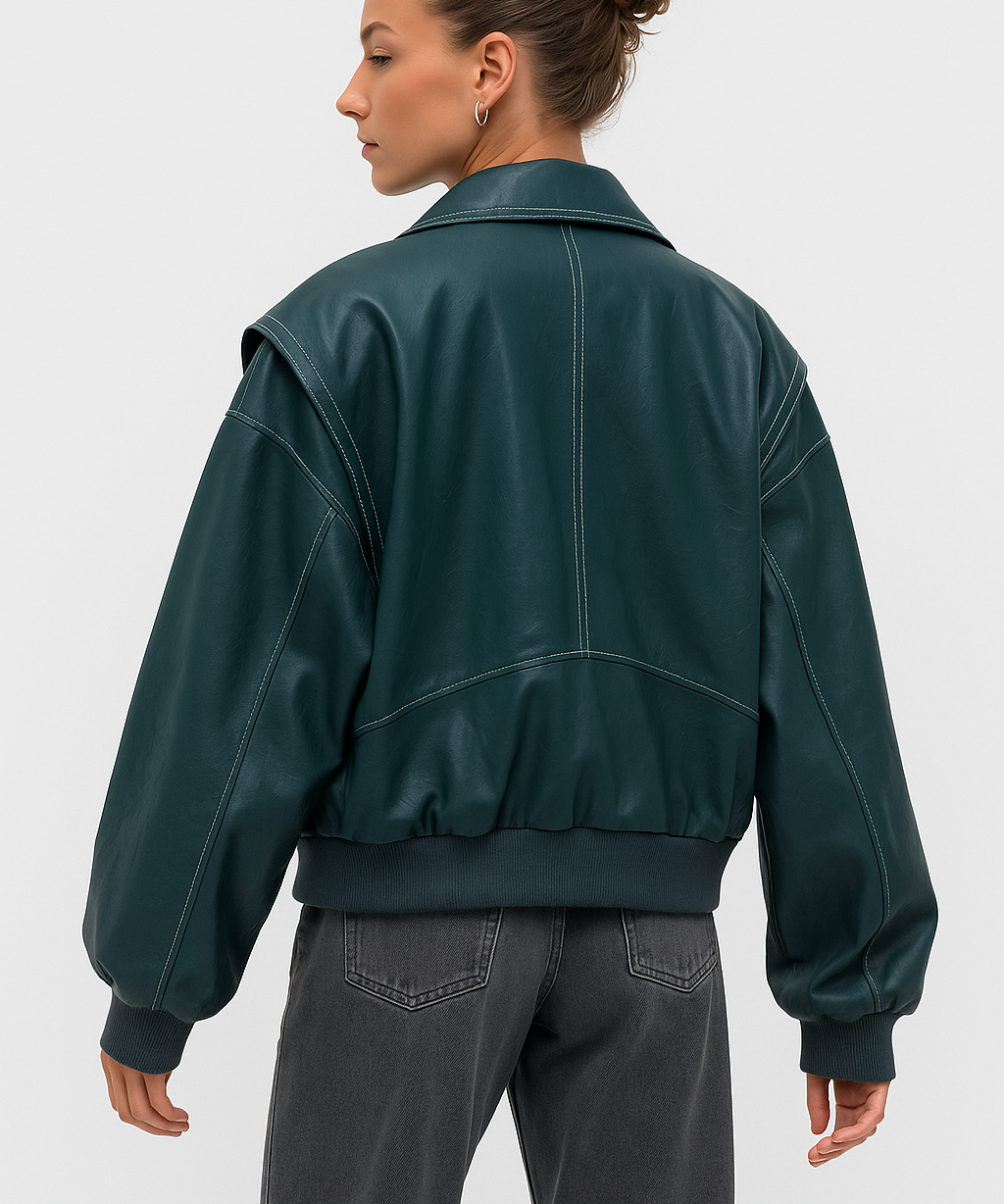 VIVIEN dames leren jas – oversized herfstjas in rood, groen, bruin of zwart