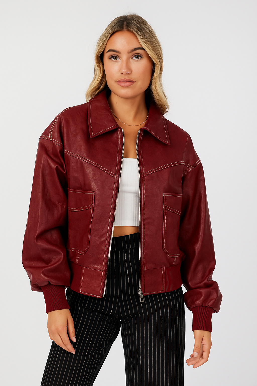 VIVIEN dames leren jas – oversized herfstjas in rood, groen, bruin of zwart