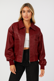 VIVIEN dames leren jas – oversized herfstjas in rood, groen, bruin of zwart