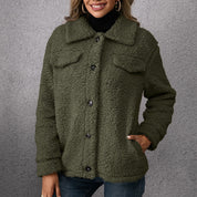 Dubbelzijdige teddy fleece winterjas dames – stijlvol en warm met opstaande kraag