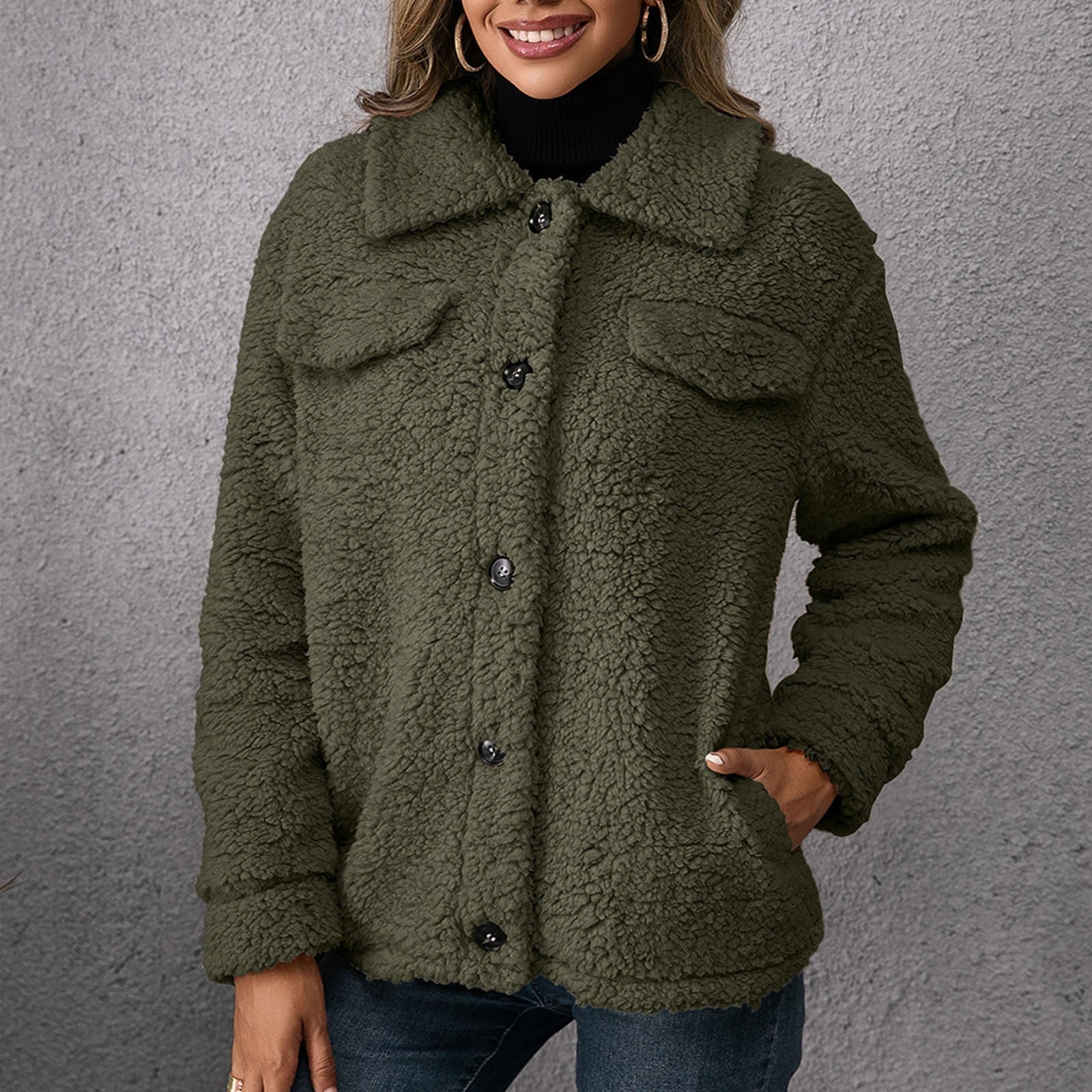 Dubbelzijdige teddy fleece winterjas dames – stijlvol en warm met opstaande kraag