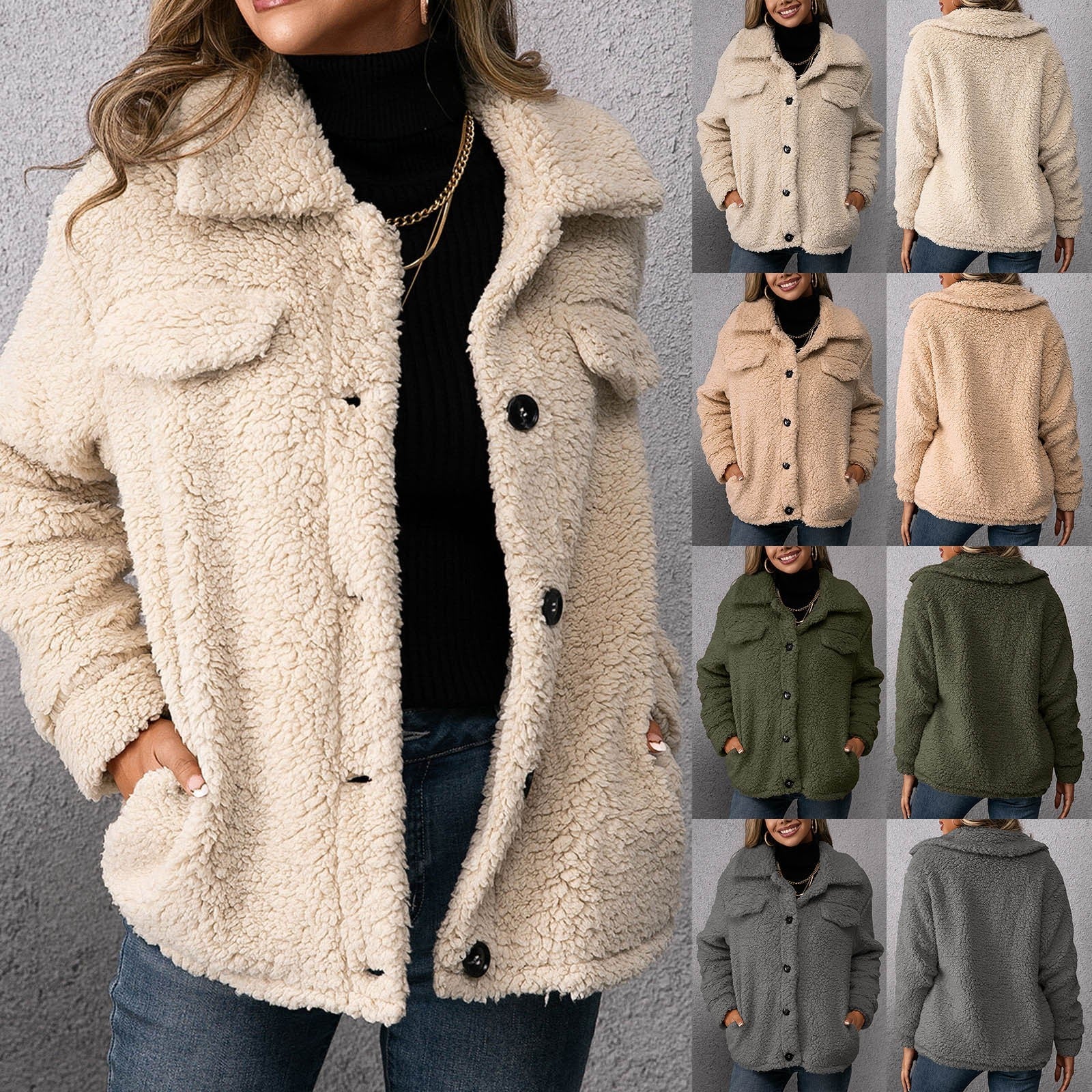 Dubbelzijdige teddy fleece winterjas dames – stijlvol en warm met opstaande kraag