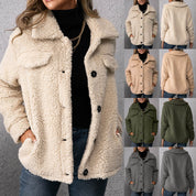 Dubbelzijdige teddy fleece winterjas dames – stijlvol en warm met opstaande kraag