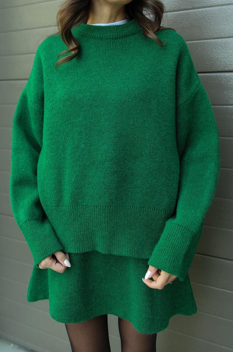 Herfst winter set dames – trui met bijpassende rok in bordeaux