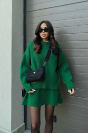Herfst winter set dames – trui met bijpassende rok in bordeaux