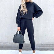 Ultiem Zacht Huispak voor Dames – Comfy Loungewear Set met Coltrui en High Waist Broek