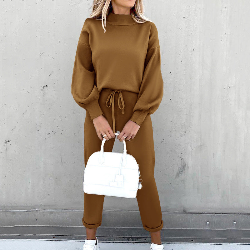 Ultiem Zacht Huispak voor Dames – Comfy Loungewear Set met Coltrui en High Waist Broek