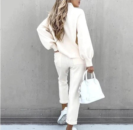Ultiem Zacht Huispak voor Dames – Comfy Loungewear Set met Coltrui en High Waist Broek