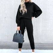 Ultiem Zacht Huispak voor Dames – Comfy Loungewear Set met Coltrui en High Waist Broek